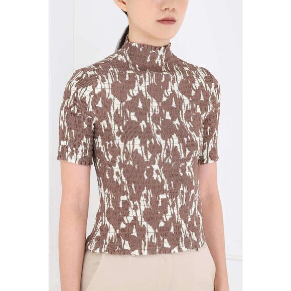 Proenza Schouler Viscose Flou Smocked Top Buttercream/Coffee - 4 - Picture 4 of 6